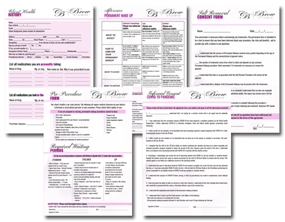 Image: Forms for Permanent Makeup, Microblading, and Lip Pigmentation Procedures. These forms must be filled out prior to your appointment and include health history, consent, and aftercare instructions. Please ensure to complete and submit these forms to ensure a smooth and successful procedure.